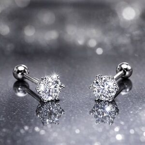 moissanite Screw backs stud earrings-0.6ct tw short post 6mm-EM017-0.3ct-6mm